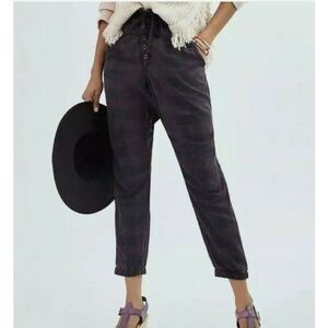 Anthropologie Women's Black and Purple jacquard Button Fly Joggers Size‎ XS
